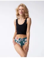 Dámské kalhotky Tea Rose Simple Brasil Maxi zelené se vzorem - Julimex