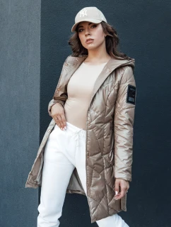 Dámská prošívaná dlouhá bunda s kapucí PAUL béžová FashionStreet TY4411