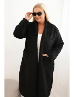 Dámský kabát Plus Size z viskózy bez zapínání s kapsami černý