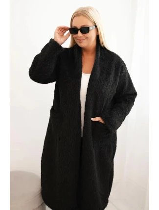 Dámský kabát Plus Size z viskózy bez zapínání s kapsami černý