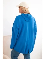 Dámská mikina Plus Size s kapucí a potiskem chabrová