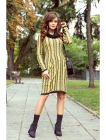 Dámské šaty s rolákem, kapsami a copánky v medové barvě 277-1 Dámské šaty s rolákem, kapsami a copánky v medové barvě 277-1