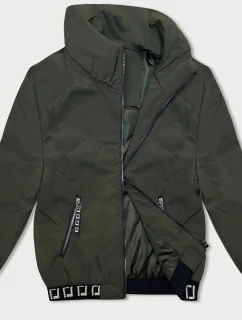 Krátká dámská bunda v army barvě se stojáčkem (5M3161)