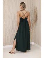 Dlouhé šaty bez ramínek tmavě zelená