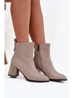 Zateplené kotníčkové boty na podpatku z pravé kůže Vinceza 66812 šedé