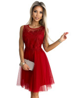 Dámské šaty s guipure a jemným tylem Numoco Caterina - červené