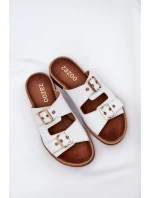 Kožené Ploché Sandály S Přezkami Bílé Zazoo 3020