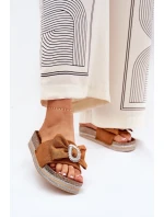 Dámské Sandály Na Platformě S Mašlí A Dekorativní Broží Hnědé Lenela