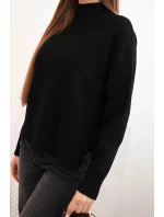 Dámský svetr s polo-výstřihem z viskózy volného střihu černý