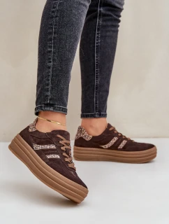 Zazoo N1176 Semišové Sneakersy Na Platformě Leopardí Čokoládové