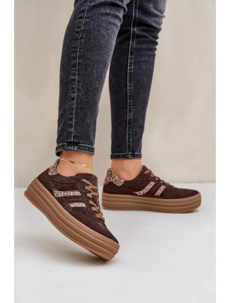 Zazoo N1176 Semišové Sneakersy Na Platformě Leopardí Čokoládové