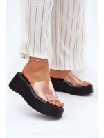 Dámské pantofle s průhledným páskem na klínu černé Meltiana