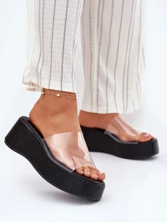 Dámské pantofle s průhledným páskem na klínu černé Meltiana