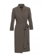 S415 Košilové šaty vázané v pase - khaki barva S415 Košilové šaty vázané v pase - khaki barva