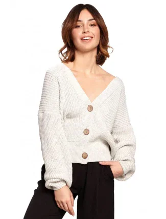 Dámský svetr s knoflíky světle šedý BK067 - BEwear Dámský svetr s knoflíky světle šedý BK067 - BEwear
