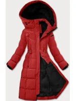 Tmavě červená dámská zimní bunda s páskem LHD (LHD-24575)