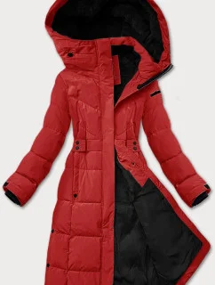 Tmavě červená dámská zimní bunda s páskem LHD (LHD-24575)