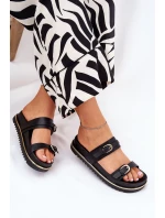 Dámské Klapky Hladké Na Platformě S Popruhy A Přezkami Černé Ziferte