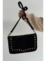 Semišová Kožená Kabelka S Kamínky Černá Rhenna