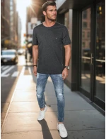 Pánské vyšívané tričko tmavě šedé FashionStreet RX5634