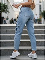 Dámské džíny balonového střihu s cargo kapsami modré FashionStreet UY2923