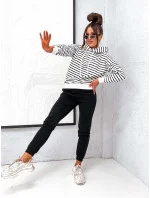 Černý bavlněný dámský teplákový komplet s pruhovanou mikinou (82173)