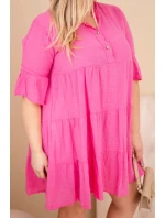 Dámské bavlněné šaty Plus Size s volány růžová