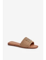 Ploché Dámské Žabky S Pletením a Ozdobou Beige Omenna