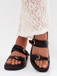 Dámské platformové pantofle se pásky a zlatými sponami Černé Rirea