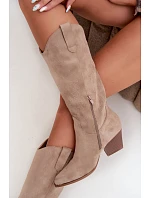 Kožené kovbojské kozačky na podpatku Khaki Hartley Kožené kovbojské kozačky na podpatku Khaki Hartley