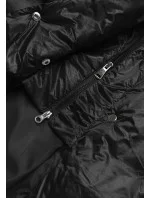 Dlouhá černá dámská bunda s opaskem (AG1-J9090)