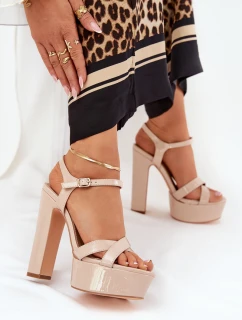 Dámské sandály na vysokém podpatku a platformě lakované béžové Jovenes