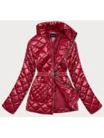 Červená prošívaná dámská bunda s páskem (BH2208) Červená prošívaná dámská bunda s páskem (BH2208)