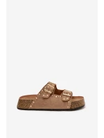 Dámské pantofle se zlatými sponkami a knoflíky Khaki Tervina