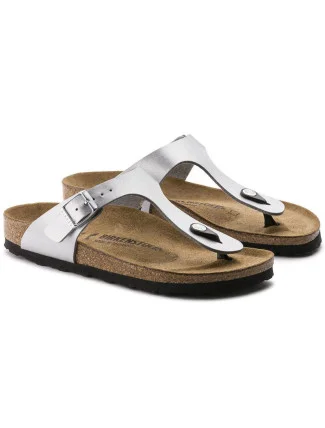 Dámské žabky Birkenstock Gizeh Birko-Flor silver regular wide (0043851) dámské Dámské žabky Birkenstock Gizeh Birko-Flor silver regular wide (0043851) dámské