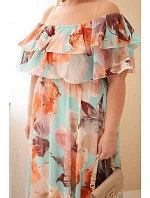 Dámské šaty plus size s volánem a odhalenými rameny, s elastickým pasem maxi mátová
