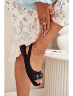 Dámské Ploché Sandály S Křišťály Černé S.Barski KV51-079