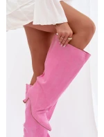 Kozačky s širokou horní částí a řasením na podpatku Růžové Harela