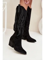 Dámské kovbojky na podpatku se zdobením Jovina – černé Dámské kovbojky na podpatku se zdobením Jovina – černé