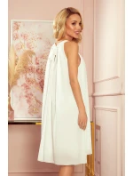 ALIZEE - Dámské šifonové šaty v barvě ecru s vázáním 350-1