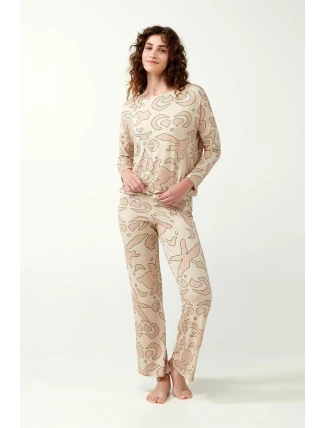Vamp - Béžové dámské pyžamo s potiskem 21093 - Vamp