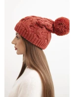 Dámská zimní čepice vlněná s hrubým copánkovým vzorem K458 rezavá