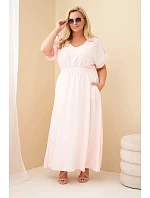 Dámské plus size šaty s řaseným pasem cukrově růžová Dámské plus size šaty s řaseným pasem cukrově růžová