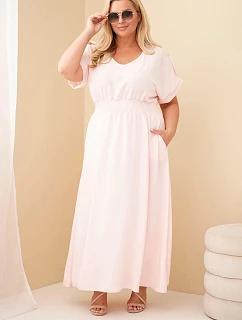 Dámské plus size šaty s řaseným pasem cukrově růžová
