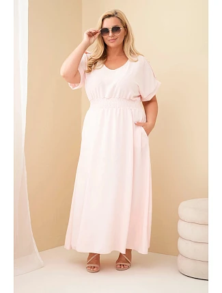 Dámské plus size šaty s řaseným pasem cukrově růžová Dámské plus size šaty s řaseným pasem cukrově růžová