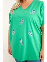 Dámská bavlněná halenka Plus Size s peříčky zelená