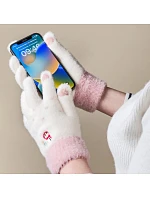 Dámské zimní rukavice na telefon se sněhulákem a vánočním stromkem - bílo-růžové dámské