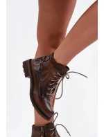 Dámské kotníkové boty z pravé kůže na ploché podrážce Maciejka 07063-02 hnědé