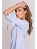 S393 Šaty áčkového střihu se zavazovacími rukávy - světle modré S393 Šaty áčkového střihu se zavazovacími rukávy - světle modré
