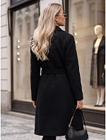 Elegantní černý dámský dvouřadý kabát s páskem FashionStreet NY0791 Elegantní černý dámský dvouřadý kabát s páskem FashionStreet NY0791